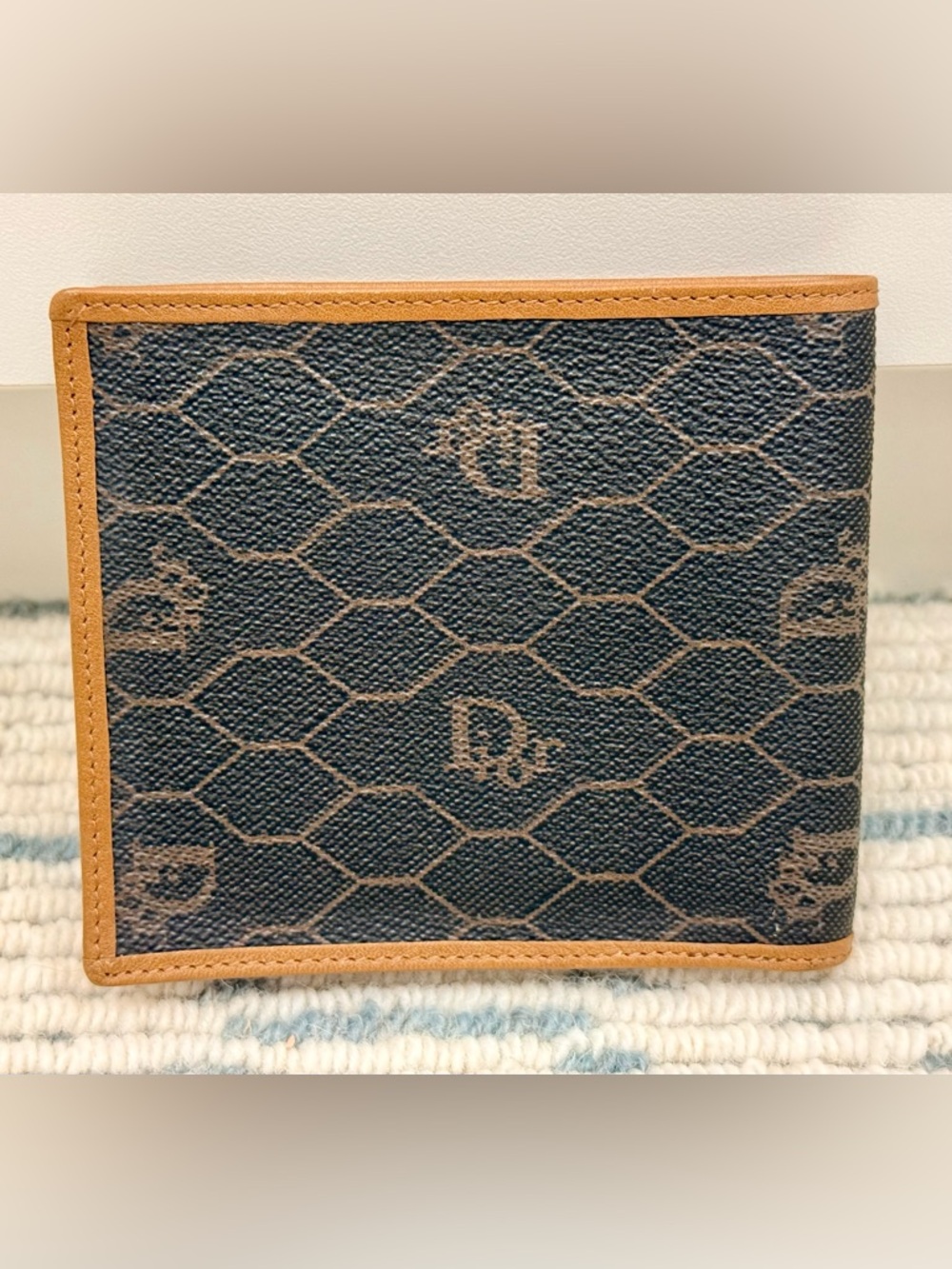 DIOR Vintage Unisex Icon Brown Honeycomb Monogram Canvas Leather Bifold Wallet - Picture 2 of 16